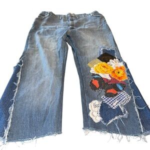 Reworked Upcycled Womens Jeans High Flare Leg Boho Hippie Size Read OOAK